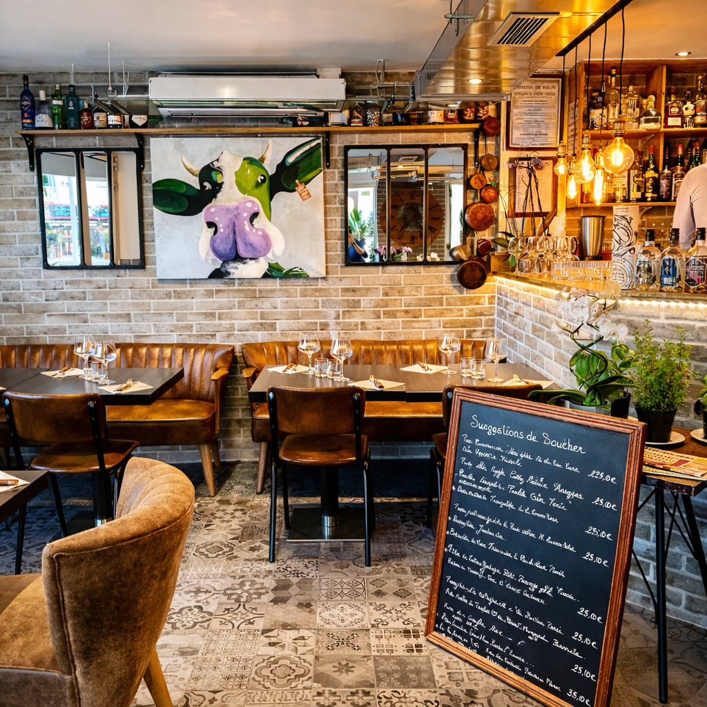 Bar intérieur ambiance chaleureuse — Restaurant Le Bœuf sur le Quai Fréjus